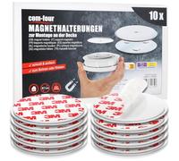 COM-FOUR® 10x Support magnétique pour détecteurs de sécurité - Support à Coller ou à percer - Fixation avec pastilles adhésives Extra Fortes pour détecteurs de fumée (10 pièces - Couleur Argent)