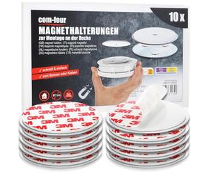 COM-FOUR® 10x Support magnétique pour détecteurs de sécurité - Support à Coller ou à percer - Fixation avec pastilles adhésives Extra Fortes pour détecteurs de fumée (10 pièces - Couleur Argent)