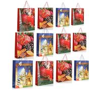 COM-FOUR® 12x sacs cadeaux pour Noël 42 cm, sac en papier Père Noël | sac cadeau XXL avec motifs de Noël - emballage cadeau