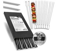 com-four® 16 Brochettes BBQ Premium, Brochettes doubles 30 cm en acier inox | Viande - poisson & légumes - Zéro glissement - 100% plaisir au barbecue
