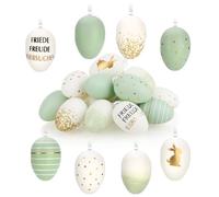 COM-FOUR® 16x Oeufs de pâques à accrocher - décoration à Suspendre Blanc/Menthe/doré en Plastique - décoration pâques