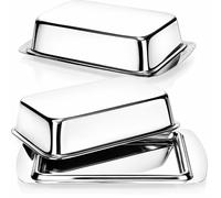 COM-FOUR® 2x beurrier, grand dôme à beurre en acier inoxydable | beurrier avec couvercle - récipient à beurre 17 x 11 x 5 cm