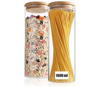 com-four® 2x bocaux de 1800ml en verre épais avec couvercle en bambou | Hermétiques & durables - Pour la cuisine - le meal prep et un mode de vie durable
