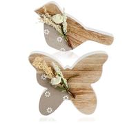 com-four® 2X Figurines décoratives en Bois - Papillon et Oiseau pour la décoration de Printemps - présentoir pour Pâques, Printemps, été - Figurines en Bois Clair