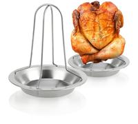 com-four® 2X Grill à Poulet, Rôtissoire à Poulet BBQ pour Poulets grillés | support à volaille pour la cuisson des poulets de chair - avec lèchefrite pour le four