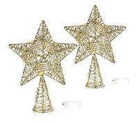 COM-FOUR® 2X LED Deco Star Christmas - Étoile de décoration de Noël avec LED et minuterie - Poinsettia Debout avec Paillettes