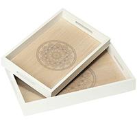 COM-FOUR® 2X Plateaux Bois, Plateau en Bois Vintage en Motif de Mandala | Shabby Chic plateau avec des poignées latérales