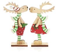 com-four® 2X présentoirs décoratifs pour Noël, Rennes en Bois à Poser | présentoirs de Noël à décorer et à offrir