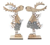 com-four® 2X présentoirs décoratifs pour Noël, Rennes en Bois à Poser | présentoirs de Noël à décorer et à offrir