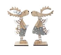 com-four® 2X présentoirs décoratifs pour Noël, Rennes en Bois à Poser | présentoirs de Noël à décorer et à offrir