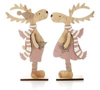 com-four® 2X présentoirs décoratifs pour Noël, Rennes en Bois à Poser | présentoirs de Noël à décorer et à offrir