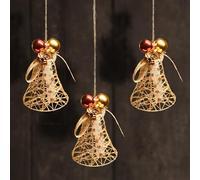 com-four® 3X Cloche décorative - décoration de Porte, de Mur et de fenêtre de Couleur dorée - décoration de Noël Scintillante à Suspendre