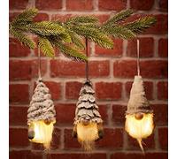 com-four® 3X LED Nain avec Nez et Barbe - Nain scandinave avec Chapeau Pointu - Père Noël suédois à accrocher (3 pièces - GNOME - Chapeau en Peluche)