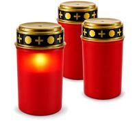 com-four® 3x Lumière de tombe LED, Bougie LED lumière éternelle | Bougie de tombe rouge avec effet de scintillement