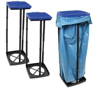 com-four® 3X Supports de Sacs poubelles avec Couvercle - Peut être installé sur 3 hauteurs possibles - idéal pour la Maison, Le Jardin, l'atelier et Le Camping - Support de Sac Jaune (3X - Bleu)