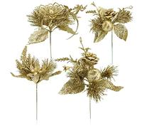 com-four® 4X Arrangements décoratifs, des brindilles comme Superbes décorations de Noël, de Belles décorations d'intérieur, également pour Les couronnes et Les compositions Florales