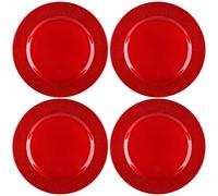 com-four® 4x assiettes de présentation en rouge brillant avec bord pailleté - soucoupes monochromes réutilisables - décoration de table - pour mariages, fêtes de famille ou Noël - Ø 33 cm