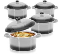 COM-FOUR® 4x cocotte avec couvercle en céramique - bol à dessert pour crème brûlée - mini cocotte pour aileron de ragoût et viande assaisonnée - gris, env. 250/175 ml par plat