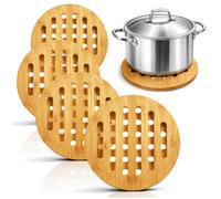 com-four® 4X Dessous de Plat Ronds en Bambou, Protection Thermique Durable pour casseroles, poêles, Plats et Assiettes