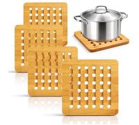 com-four® 4X Dessous de Plat Ronds en Bambou, Protection Thermique Durable pour casseroles, poêles, Plats et Assiettes