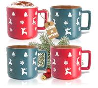 com-four® 4x grandes tasses XL de Noël en porcelaine - mugs 450 ml avec motifs hivernaux - modèles bicolores vert et rouge