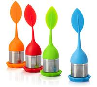 COM-FOUR® 4x Infuser à thé en acier inoxydable et silicone - passoire à thé avec couvercle et soucoupe - boule à thé