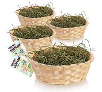 com-four® 4X paniers de Pâques avec Herbe décorative et Couleur d'oeuf - paniers de Pâques avec du Vrai Foin de Prairie de Montagne - Panier de Raphia
