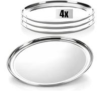 com-four® 4X Plateau de Service Rond en Acier Inoxydable Ø 33 cm | plateau gastro robuste pour buffet - restauration et hôtel - décoratif et pratique