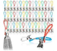 com-four® 50x pinces porte-serviettes en plastique et métal chromé | pinces colorées pour serviettes - débarbouillettes - éponges de bain - boucles de suspension pour maniques et torchons