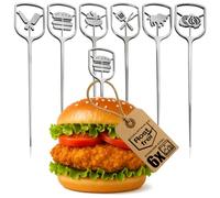 com-four® 6 brochettes burger inox 16 cm, pics métalliques avec zone | accessoire cuisine - BBQ pour présentation élégante