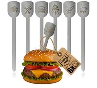com-four® 6 brochettes burger inox 19 cm, pics métalliques avec zone | accessoires grill - service pour steak haché - viande - légumes