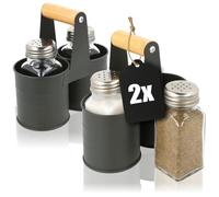 COM-FOUR® 6x pièces - Ensemble shaker à épices en verre - poivre et sel avec support en métal assorti