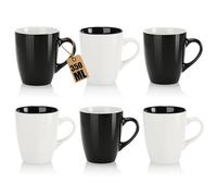 com-four® 6x Tasses à Café en Céramique 350 ml, mugs design moderne pour boissons chaudes ou froides, tasses à anse noir blanc