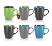 com-four® 6x Tasses à Café en Céramique 350 ml, mugs pour boissons chaudes ou froides, design moderne avec anses colorées