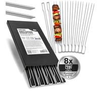 com-four® 8 Brochettes BBQ Premium, Brochettes doubles 30 cm en acier inox | Viande - poisson & légumes - Zéro glissement - 100% plaisir au barbecue