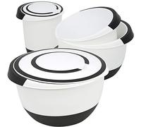com-four® bols mélangeurs 4x de différentes tailles, antidérapants avec base en caoutchouc, bec verseur et poignée antidérapante (04 pièces - blanc. noir)