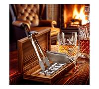 COM-FOUR® Coffret Cadeau Pierres à Whisky - 8X glaçons en Acier Inoxydable (2,7 cm) avec Pinces et Sac en Acier Inoxydable - Pierres à glaçons réutilisables (08 pièces avec Coffret Cadeau)