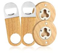 COM-FOUR® Décapsuleur 4x en acier inoxydable avec un manche en bois naturel pratique - décapsuleur au design simple