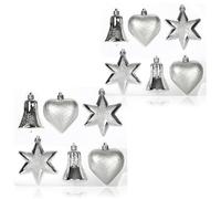 COM-FOUR® Ensemble de 12 décorations pour Sapin de Noël - Boules de Sapin de Noël de différentes Formes - Cloche, cœur et étoile à accrocher au Sapin de Noël