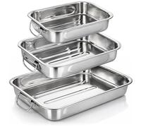 COM-FOUR® Ensemble de 3 plaques à rôtir et à pâtisserie - rôtissoire en acier inoxydable avec poignées - cocotte en acier inoxydable pour la cuisson et la pâtisserie - plat à four (argent - 3 parties)