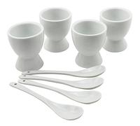 COM-FOUR® Ensemble de 8 coquetiers en porcelaine - coquetiers et cuillères en blanc - accessoires de cuisine (08 pièces)