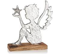 com-four® Figurine Ange, déco élégante en métal et Bois de manguier, Ange avec étoile sur Socle en Bois, décoration de Noël à Poser