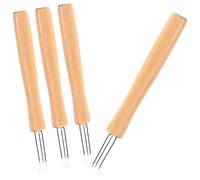 COM-FOUR® Fourchette à pommes de terre 4x avec 3 dents, en acier inoxydable 430 et bois de hêtre, réutilisables, extra larges, brochettes de maïs ergonomiques