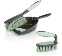 com-four® Kit de Nettoyage 3 Pièces - Brosse à Main et Pelle à Poussière - Kit de Balayage pour le Ménage (Gris-Vert Clair 3 pcs.)