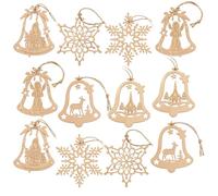 com-four® Lot de 12 Décorations pour Sapin de Noël en Bois - À Décorer en Forme de Cloche et Flocon de Neige