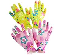 com-four® lot de 2 gants premium jardin et travail pour femme - motif fleur, en latex, revêtement antidérapant, taille unique S
