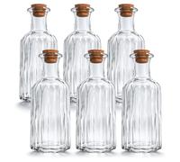 com-four® Lot de 6 Bouteilles en Verre 450 ml avec Bouchon en Liège, Flacon Vide à Remplir, Récipient en Verre pour Huile, Vinaigre et Alcools