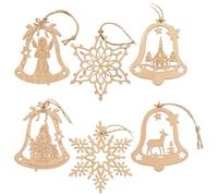 com-four Lot de 6 décorations de sapin de Noël en bois - Décoration de sapin de Noël à décorer - En forme de cloche et en forme de flocon de neige