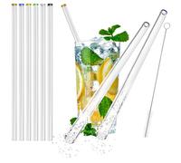 com-four® Pailles en verre 6 réutilisables, 23 cm, paille écologique en verre avec brosse de nettoyage sans plastique pour boissons longues, Smothies - va au lave-vaisselle