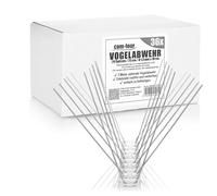 com-four® Pics Anti-Pigeons Premium de 9 mètres, 4 rangées - Acier Inoxydable 304, antirouille et Durable - 36 x 25 cm avec système de clic, divisibles - Répulsif Anti-Oiseaux